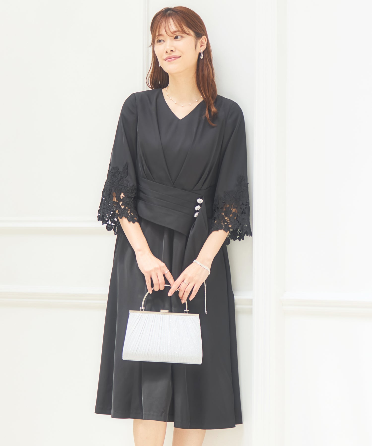 フォーマル ワンピース ドレス 結婚式 七分袖dsh0099