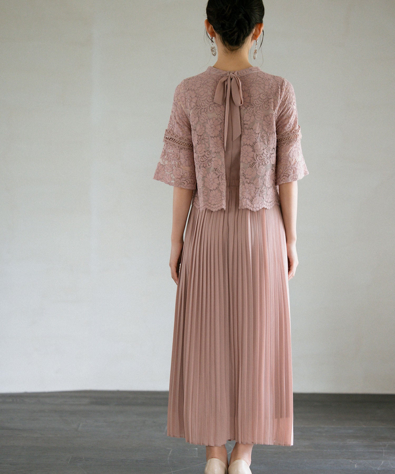 ワンピース ドレス レース プリーツ パーティードレス 結婚式dsj0017