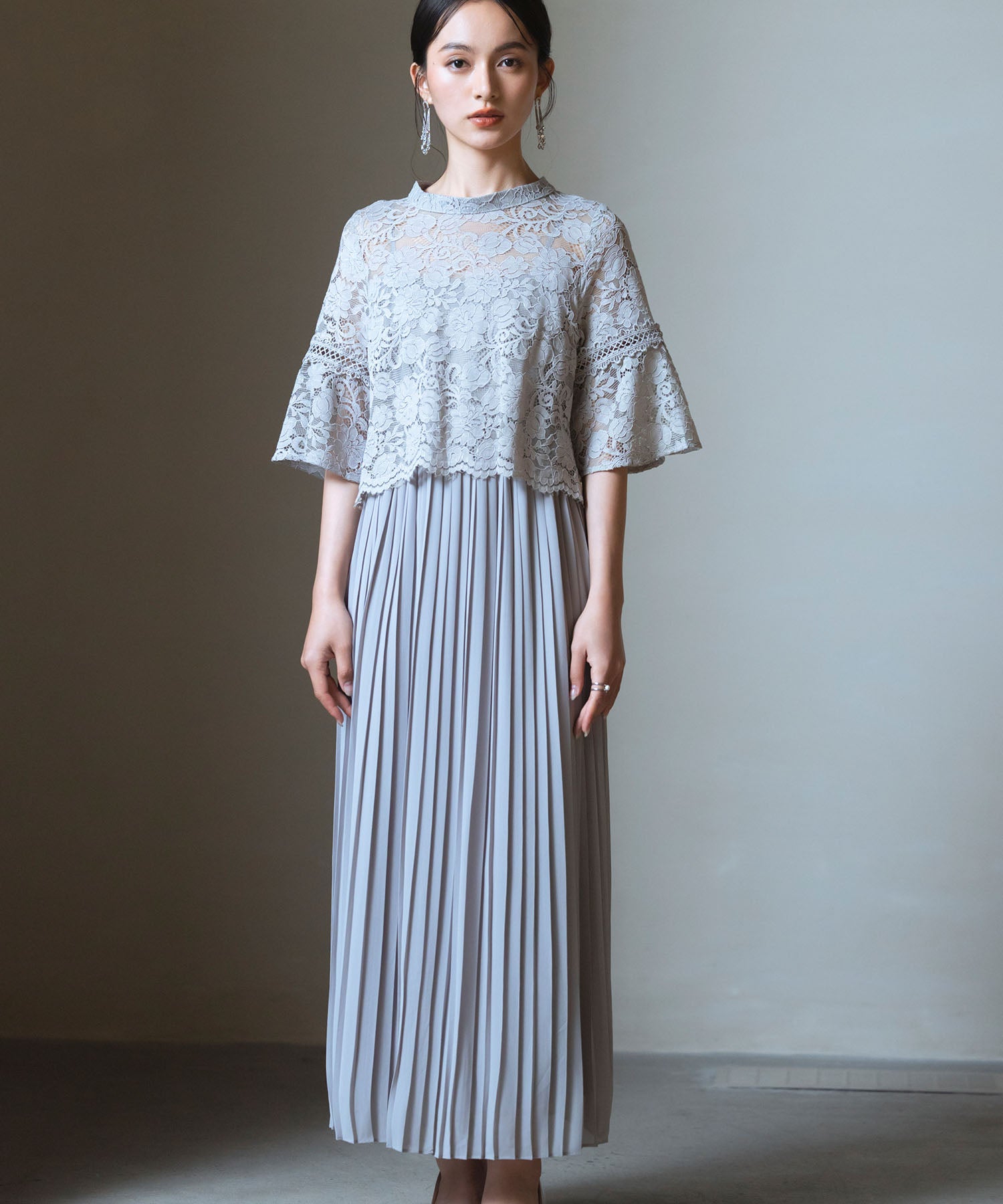 ワンピース ドレス レース プリーツ パーティードレス 結婚式dsj0017