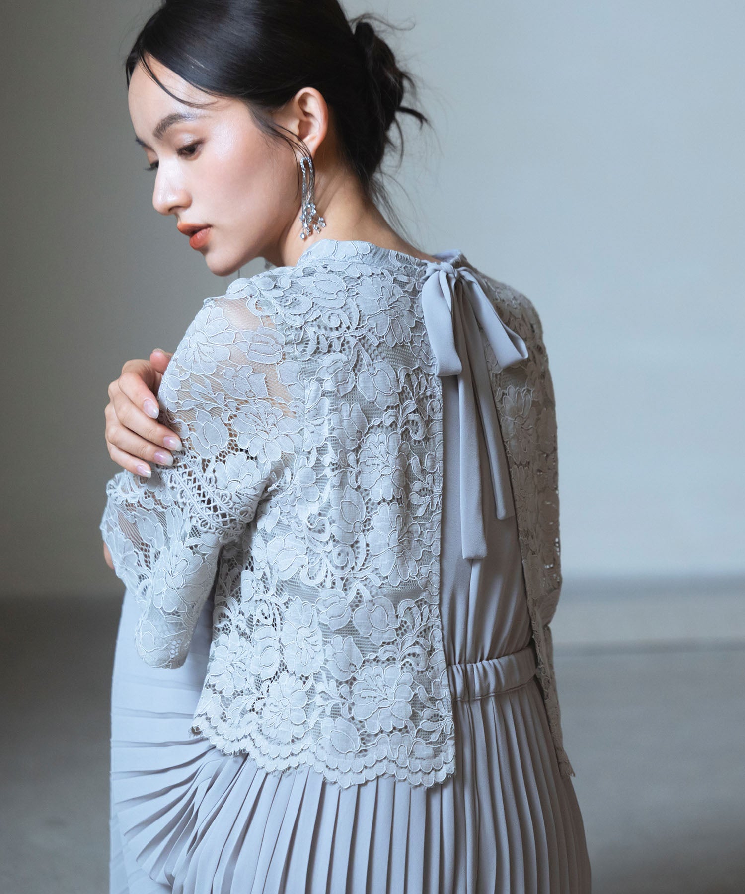 ワンピース ドレス レース プリーツ パーティードレス 結婚式dsj0017