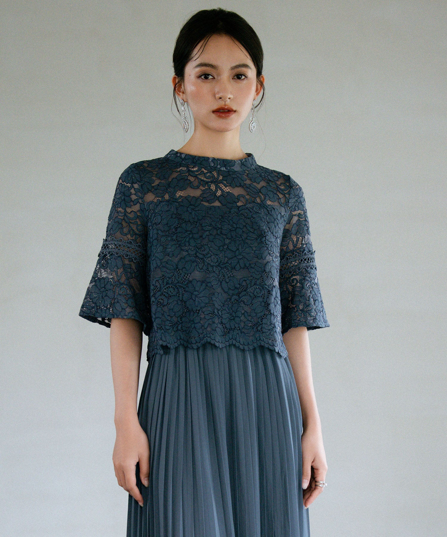 ワンピース ドレス レース プリーツ パーティードレス 結婚式dsj0017