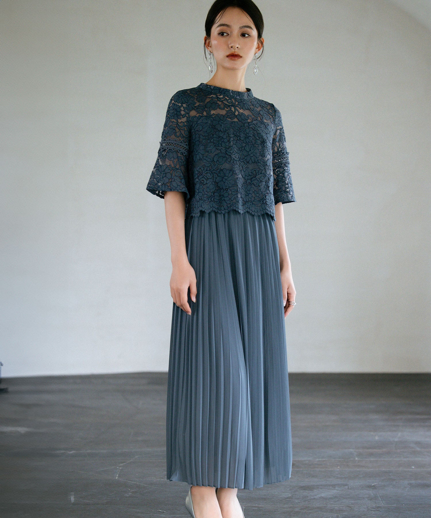 ワンピース ドレス レース プリーツ パーティードレス 結婚式dsj0017