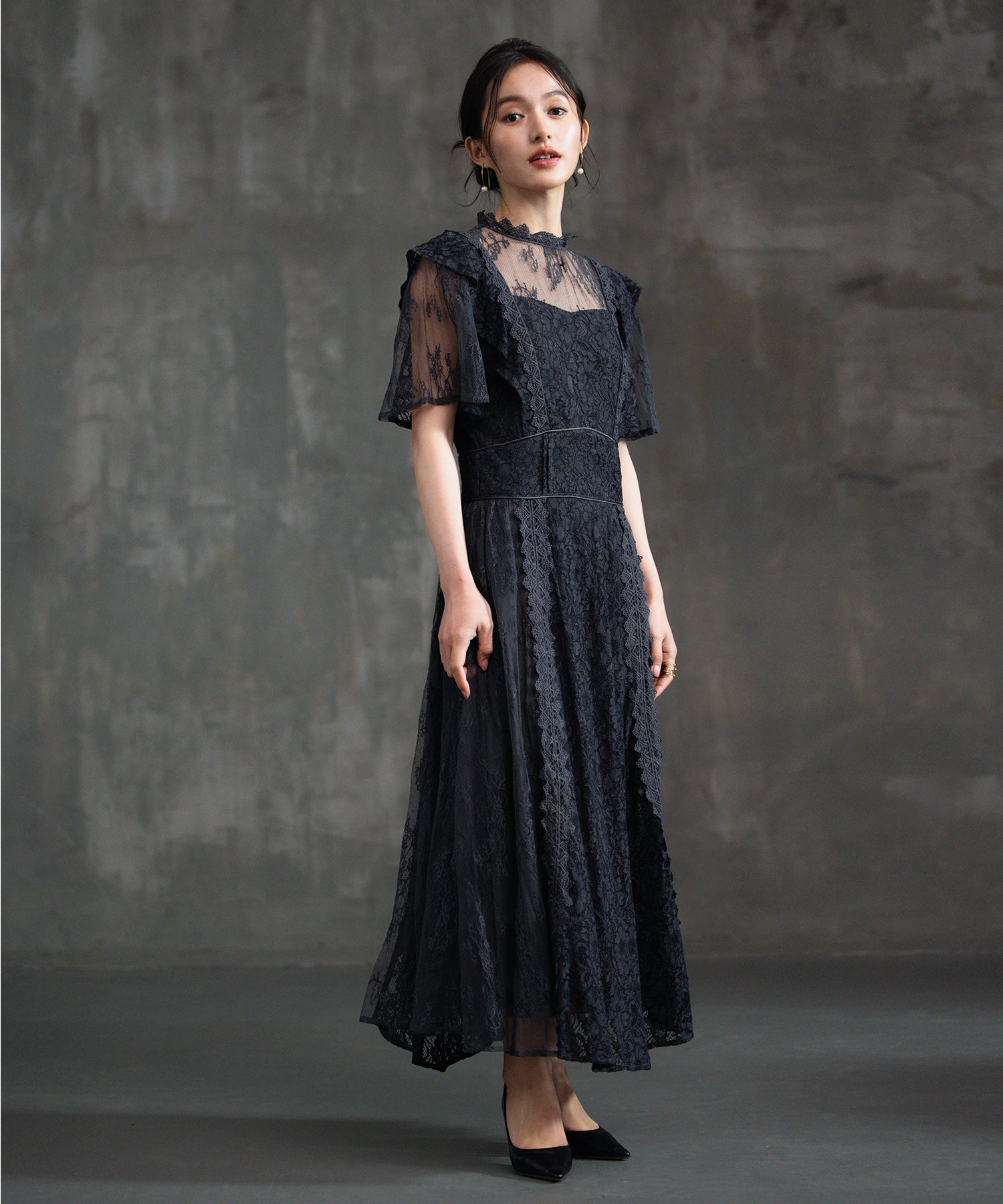 レースワンピース ロングフレアワンピース 総レースdsm0139-102-2