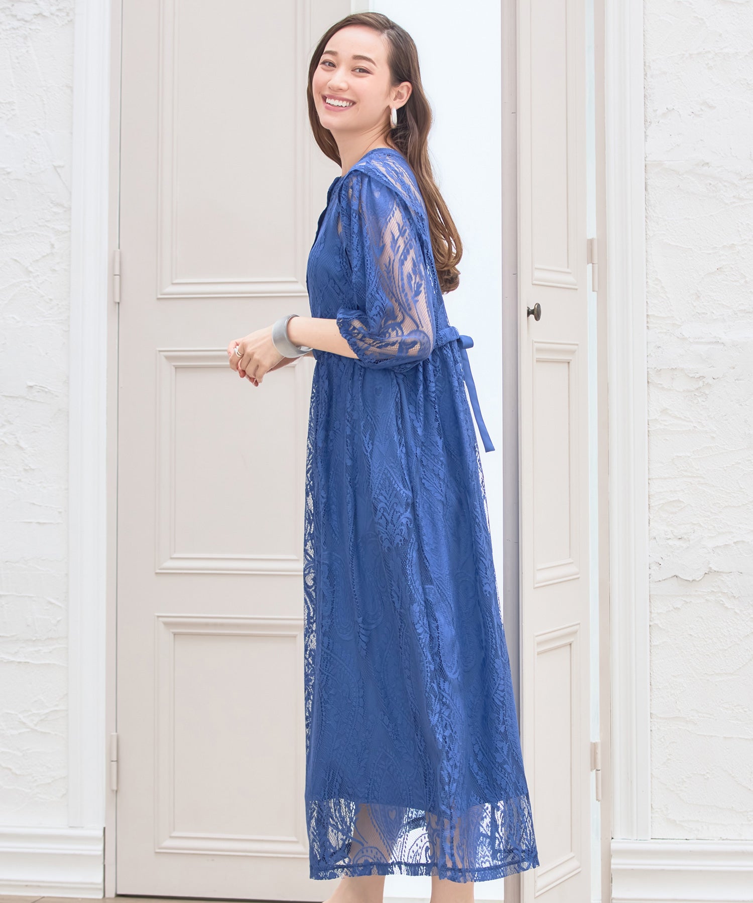 ワンピース レース パーティードレス 前後2way インナー付き ロング丈結婚式 披露宴 二次会dsn0035