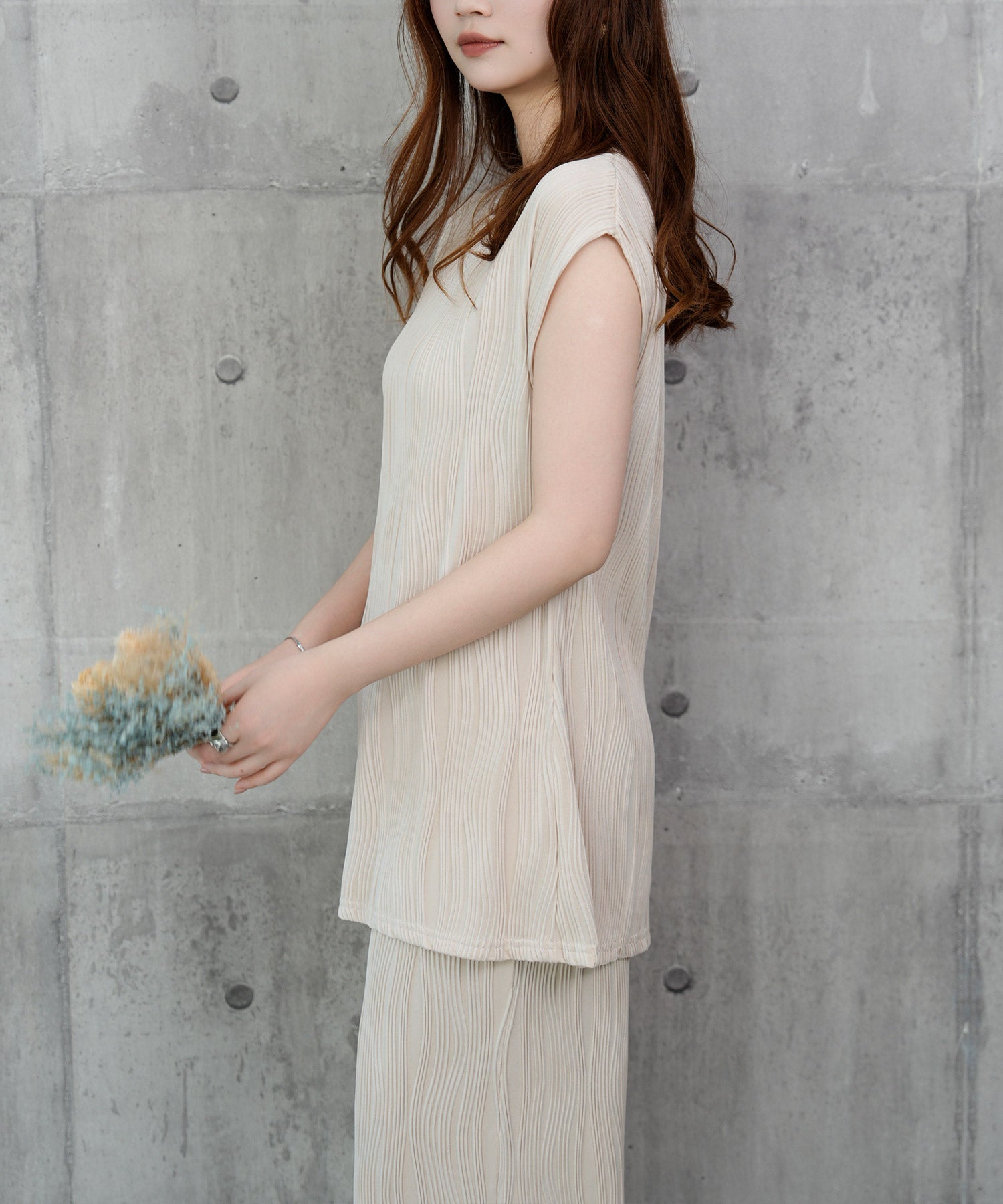 カットソーセットアップ パンツドレスdsrb1259 アイボリー