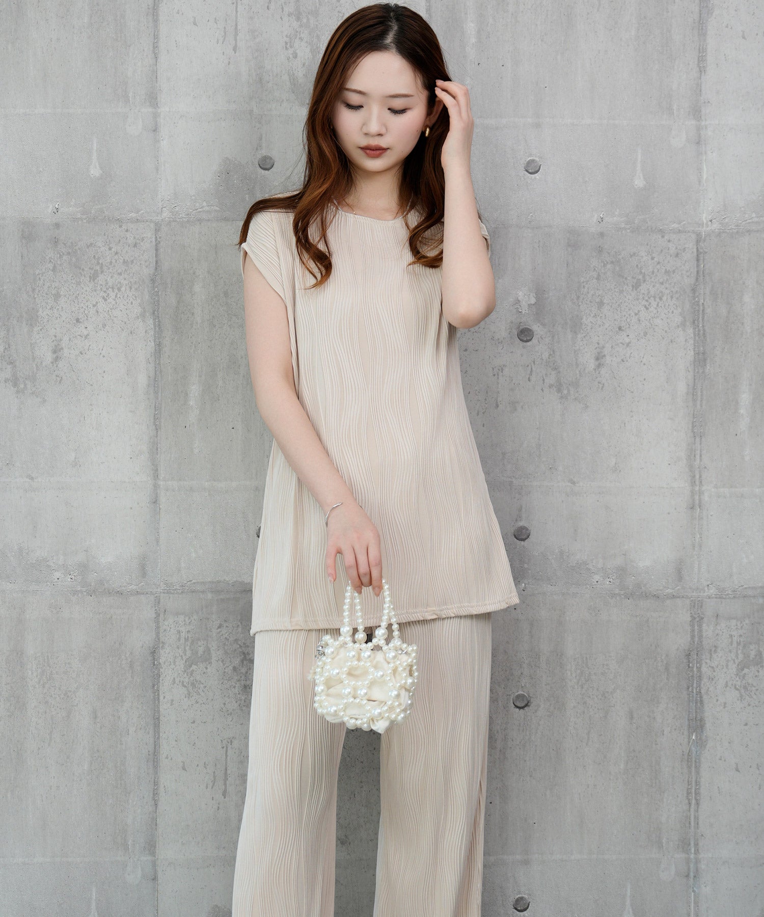 カットソーセットアップ パンツドレスdsrb1259 アイボリー