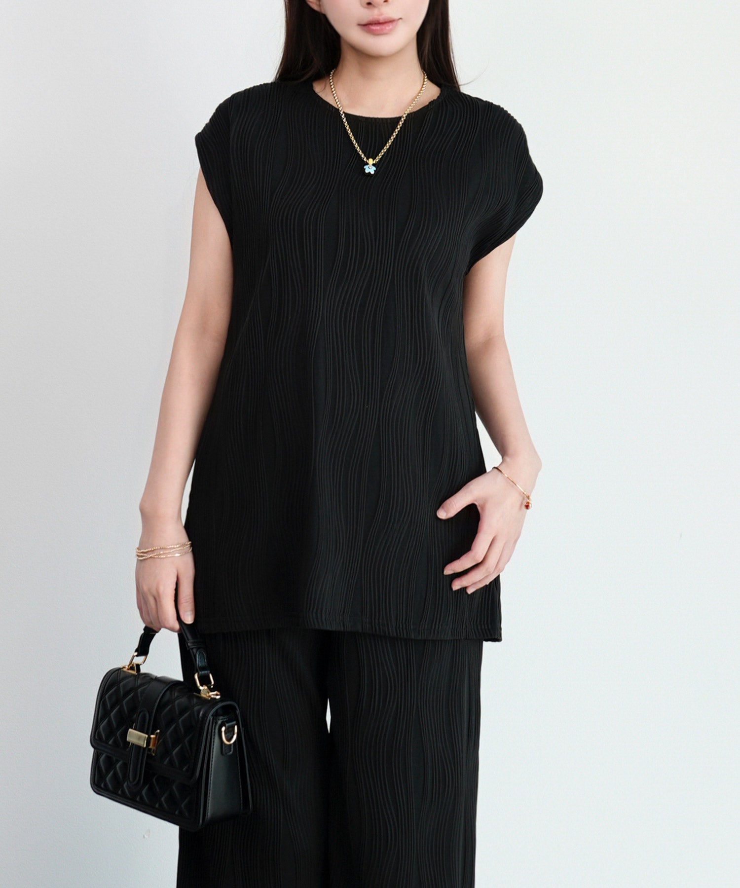 カットソーセットアップ パンツドレスdsrb1259 ブラック