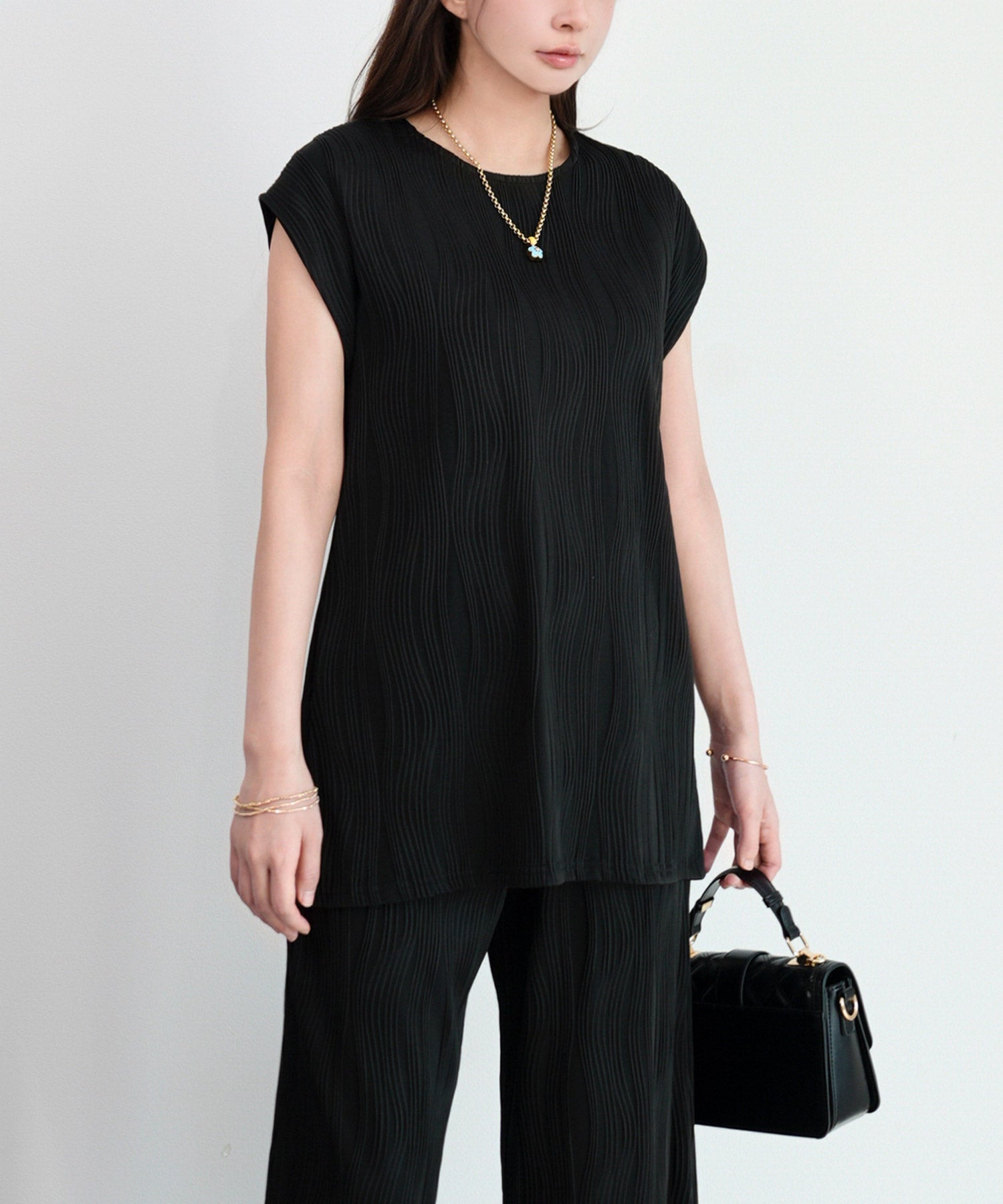 カットソーセットアップ パンツドレスdsrb1259 ブラック