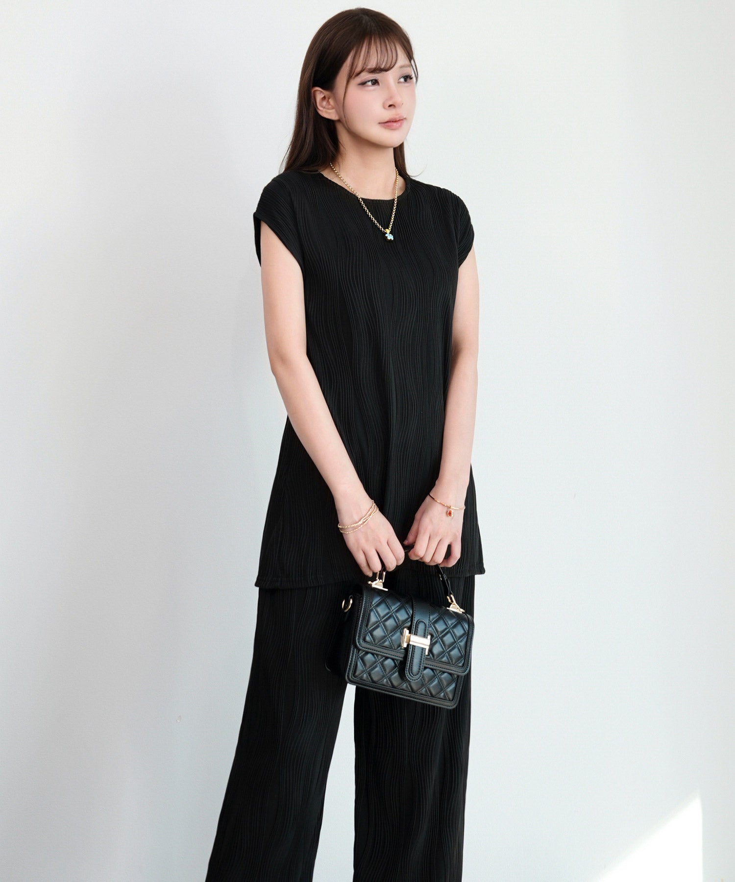 カットソーセットアップ パンツドレスdsrb1259 ブラック