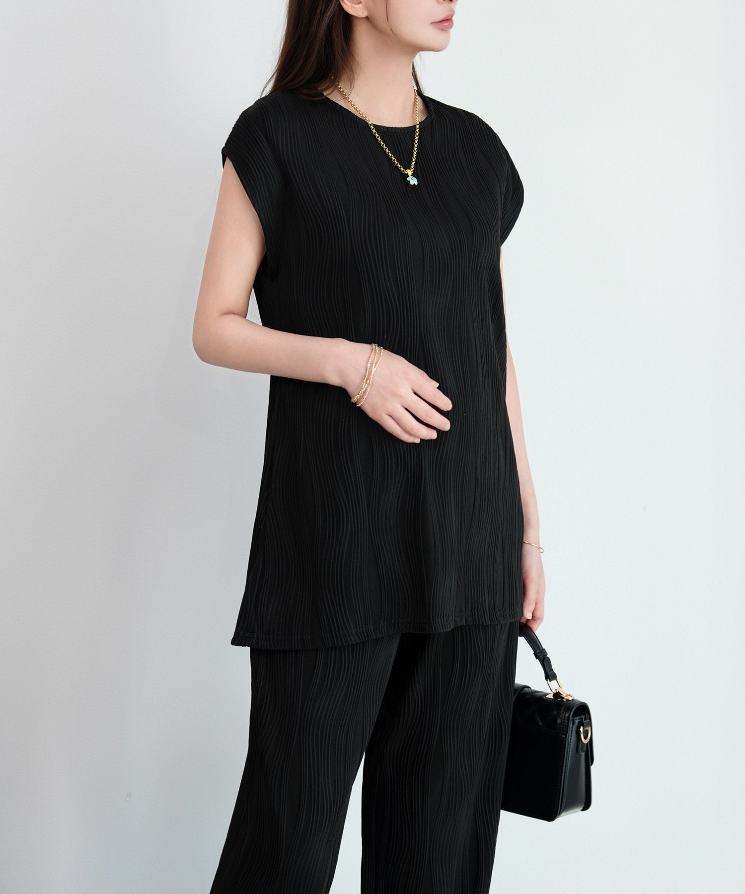 カットソーセットアップ パンツドレスdsrb1259 ブラック
