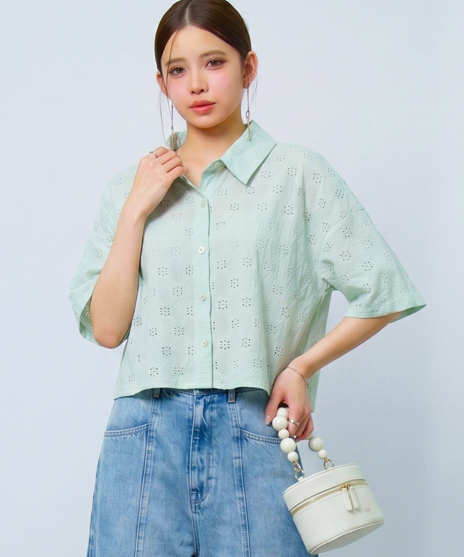 アイレット刺繍半袖シャツdsrb1277-103-50