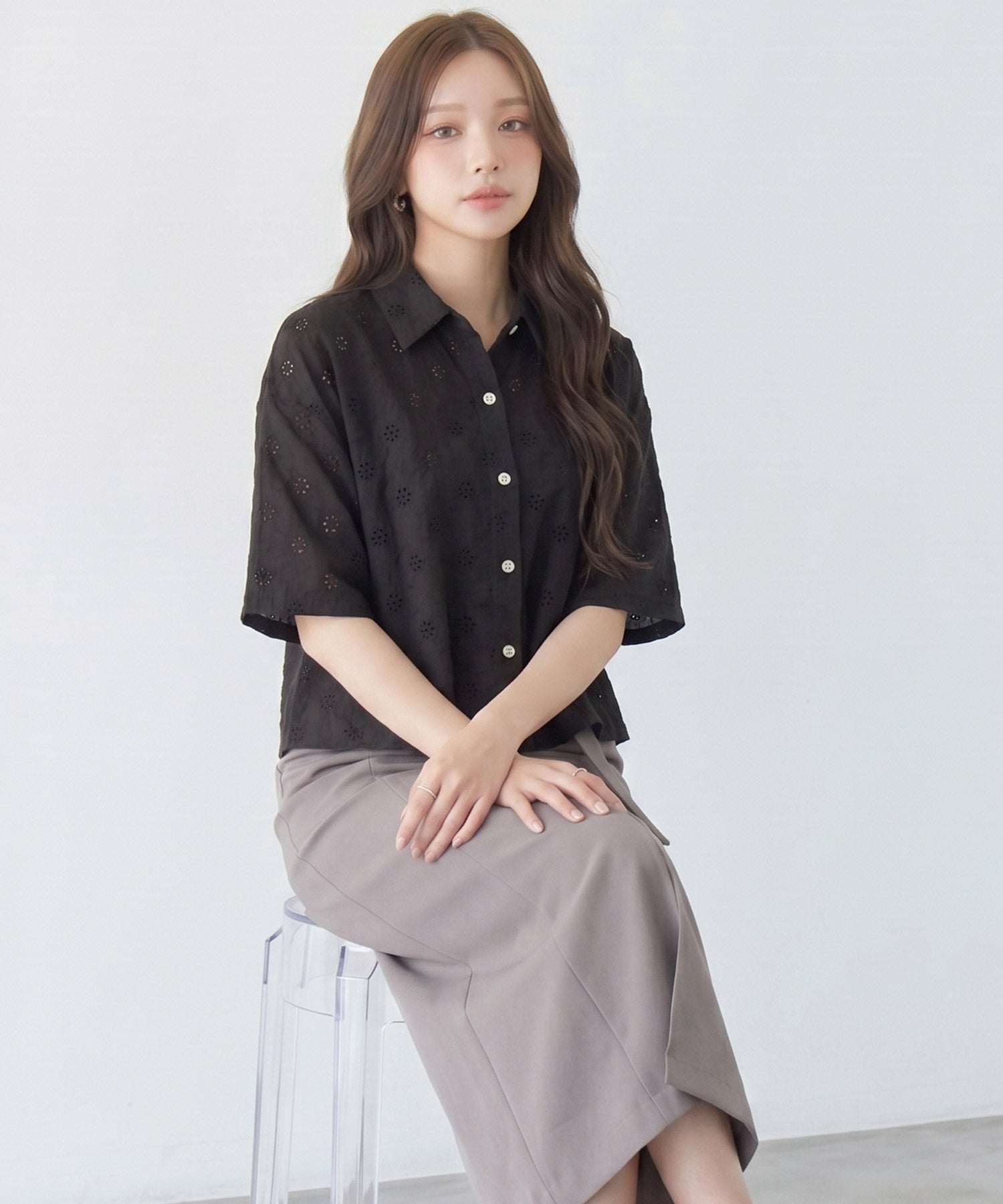 アイレット刺繍半袖シャツdsrb1277-103-8
