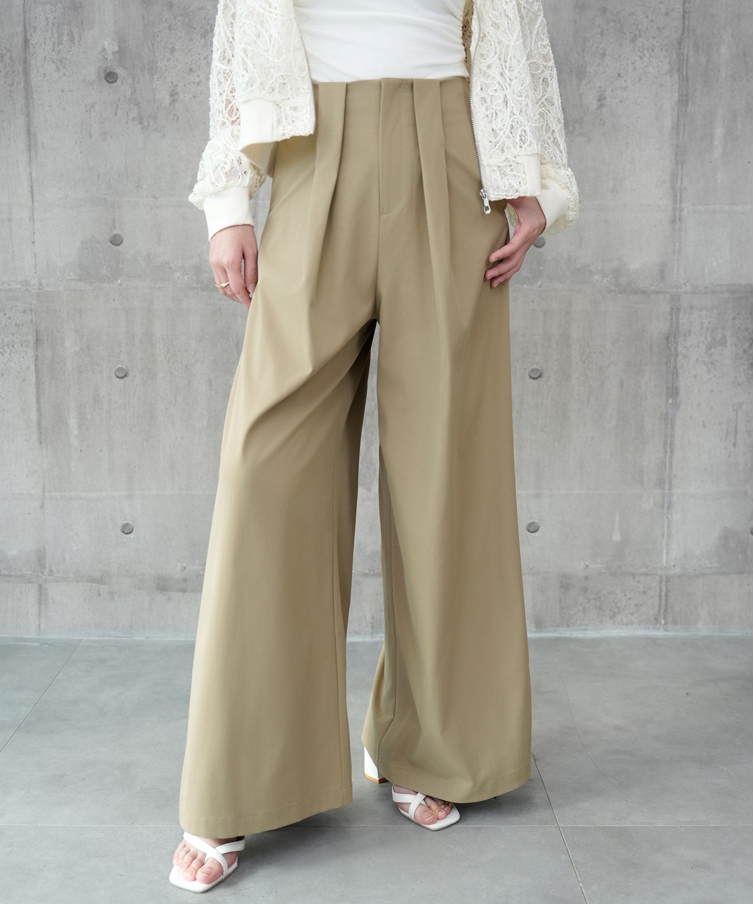 ワイドパンツ ハイウエスト ボトムス dsrb2897 ベージュ