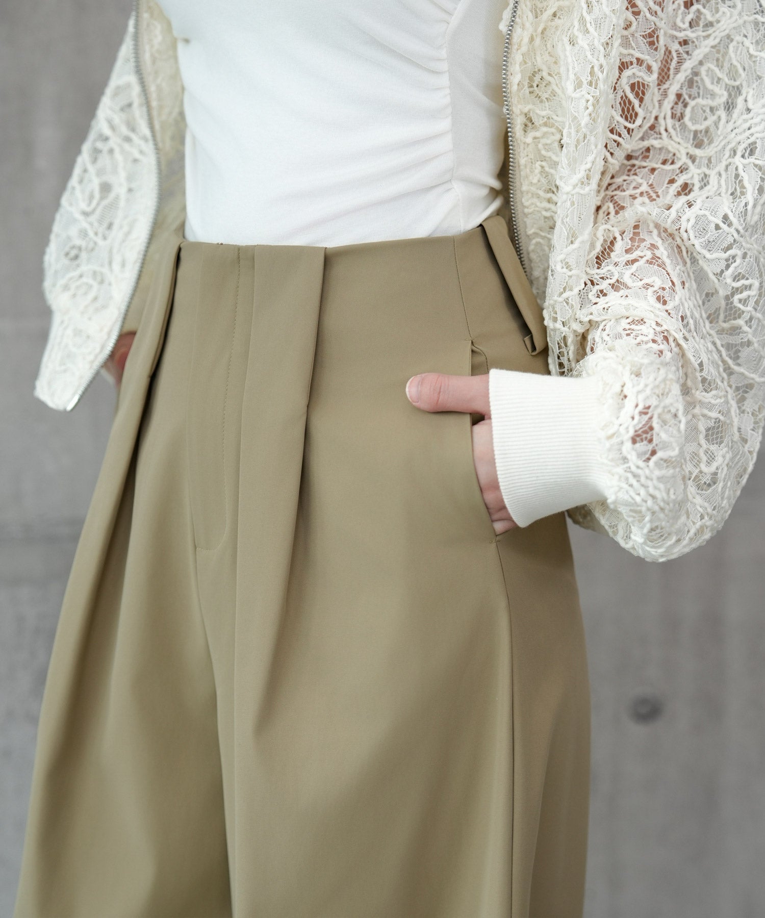 ワイドパンツ ハイウエスト ボトムス dsrb2897 ベージュ