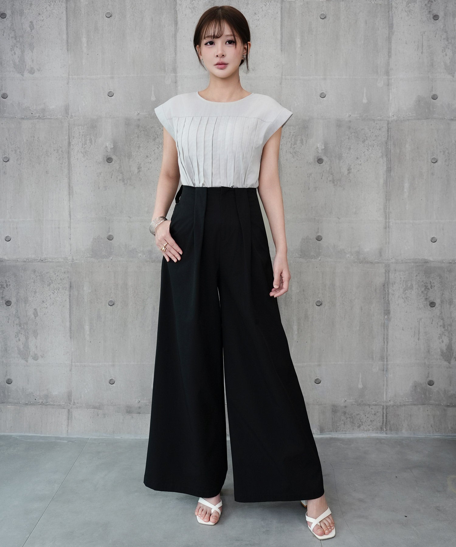 ワイドパンツ ハイウエスト ボトムス dsrb2897 ブラック