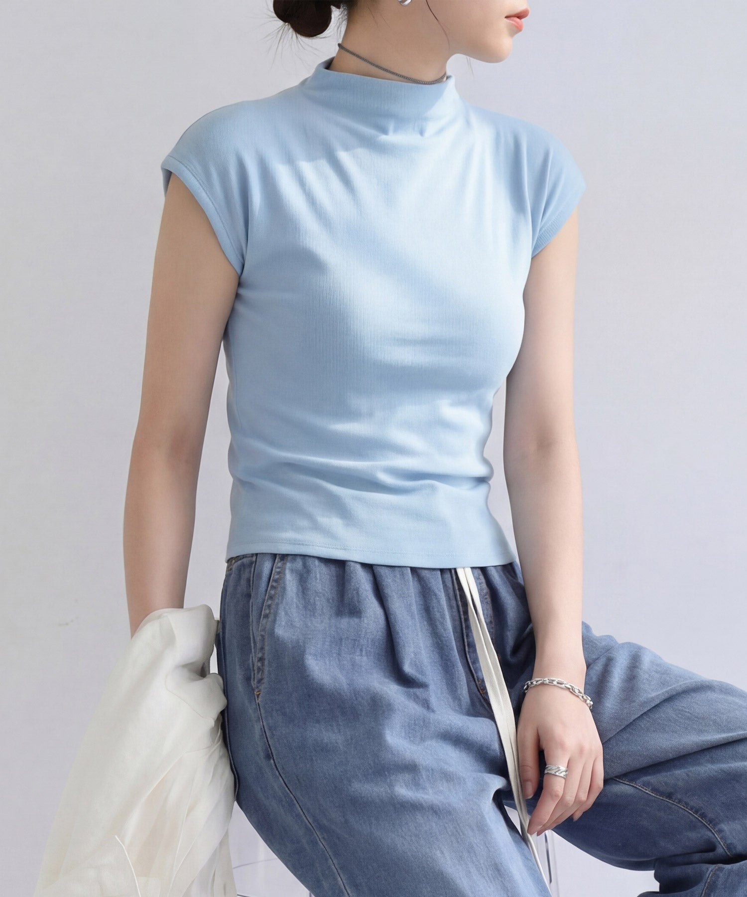 リブカットソー リブ編みT レディースdsrb3000 ブルー