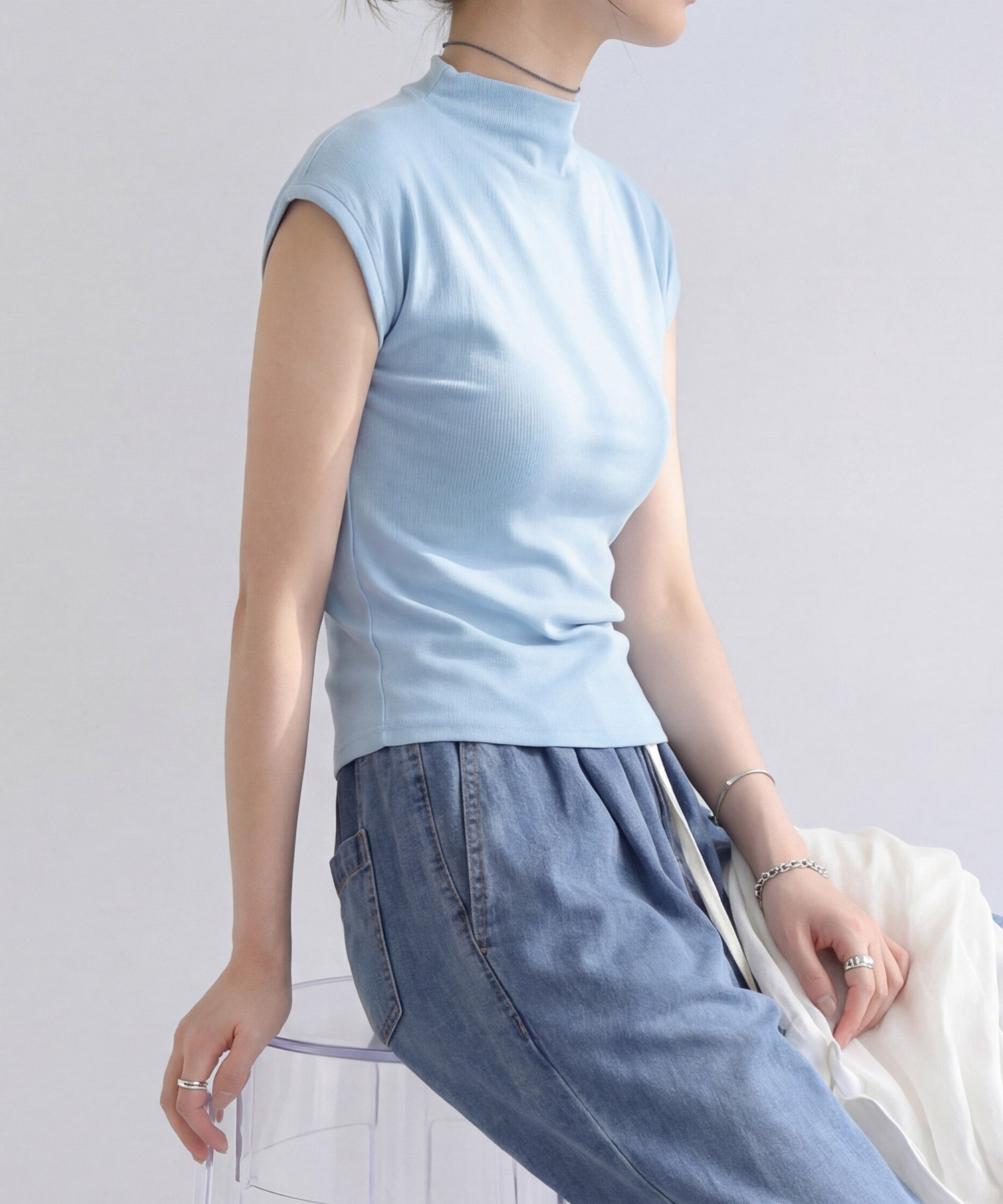 リブカットソー リブ編みT レディースdsrb3000 ブルー