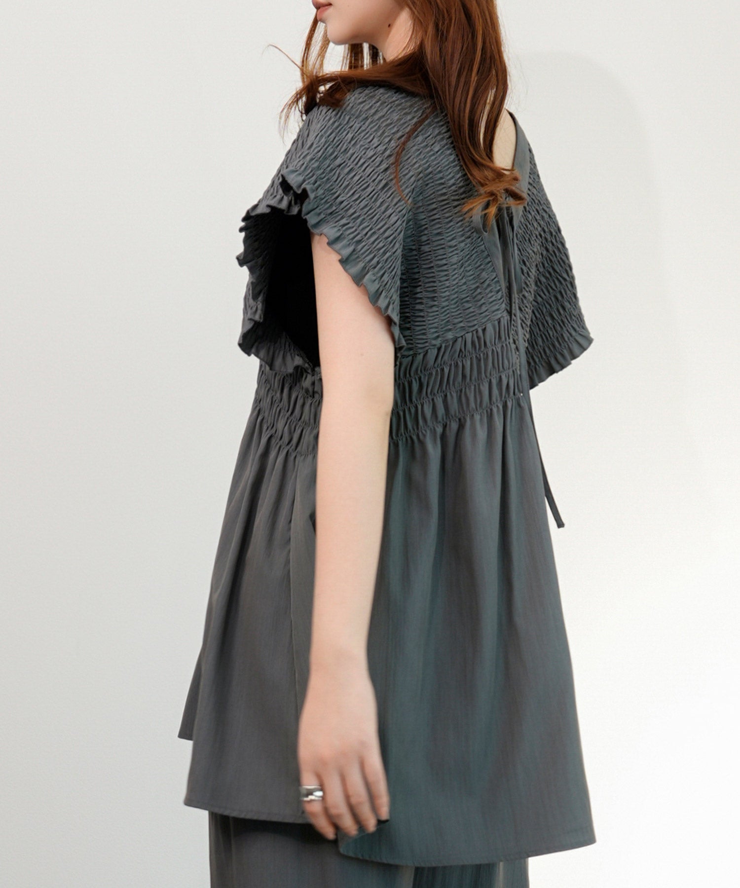 楊柳素材が涼しげなセットアップdsrb4517 グレー