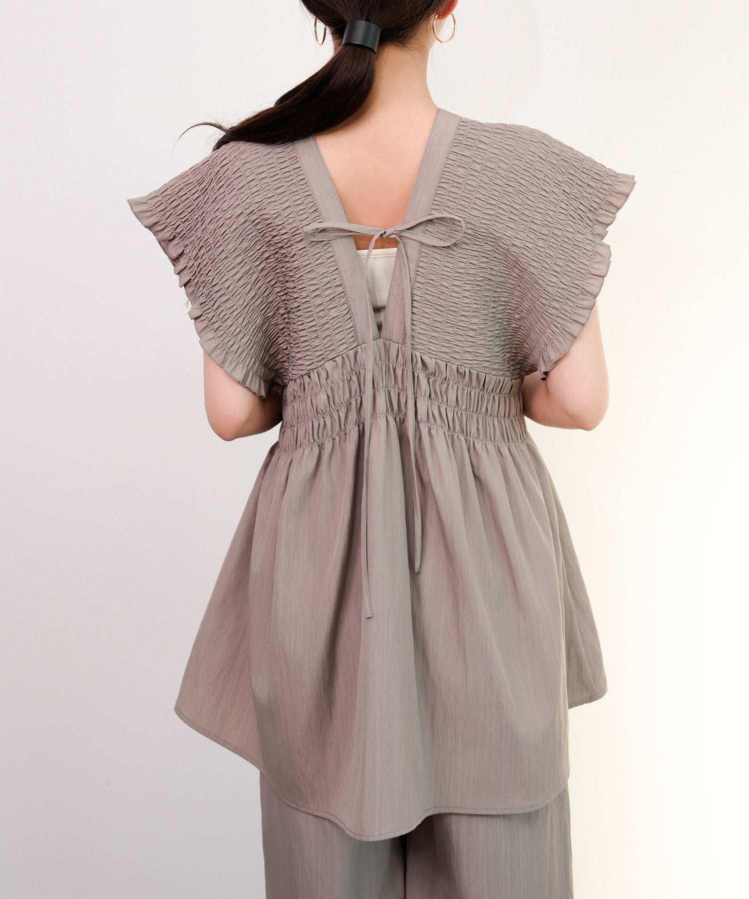 楊柳素材が涼しげなセットアップdsrb4517 ダークベージュ