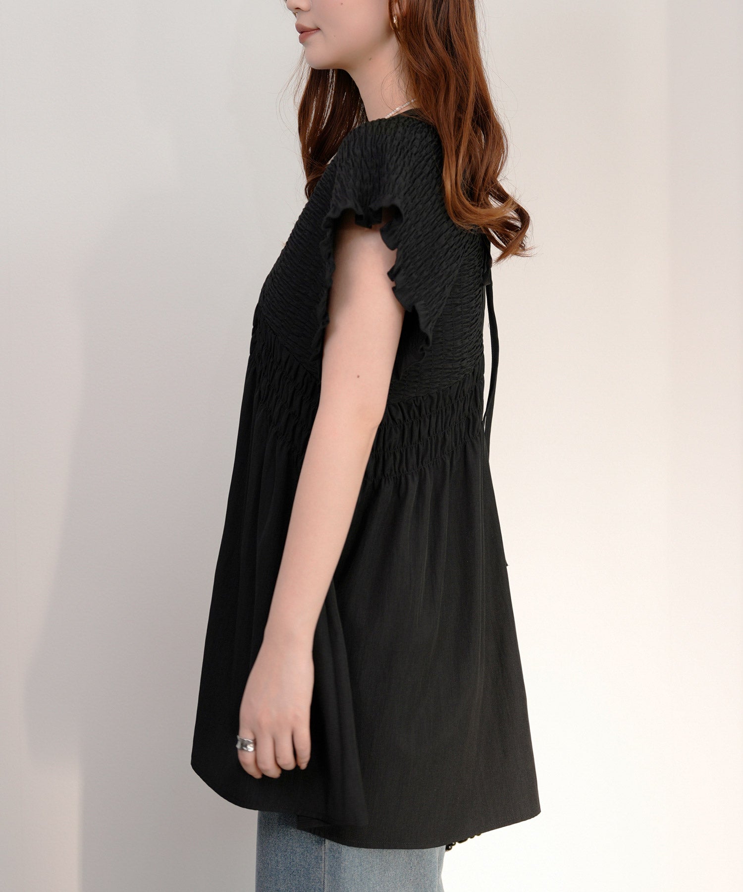 楊柳素材が涼しげなセットアップdsrb4517 ブラック