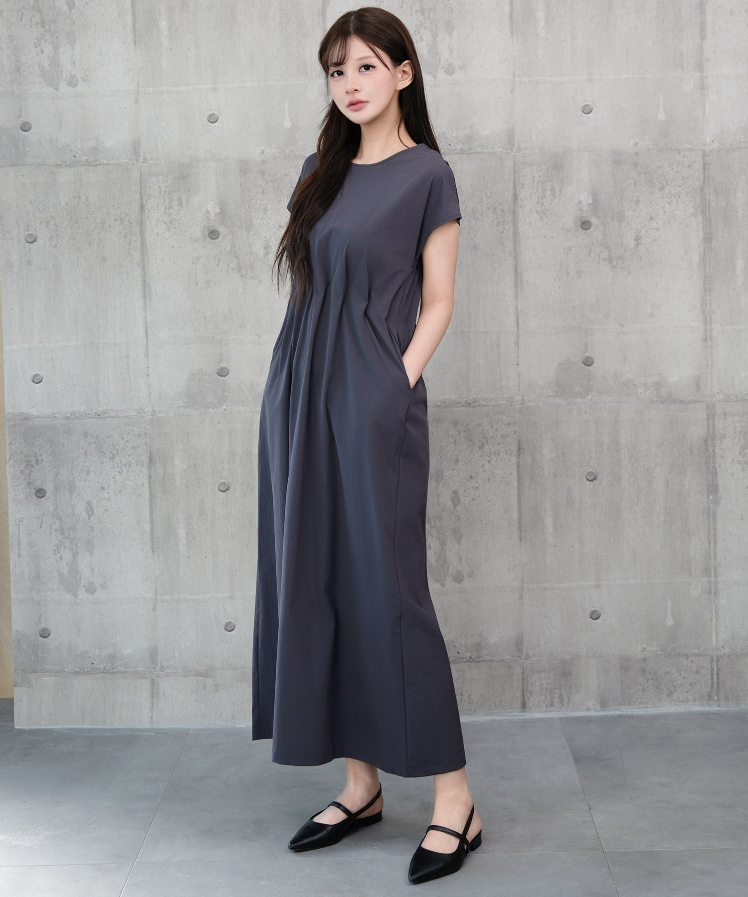 ロングワンピ ラッシュガード ウエストタックdsrb4527 チャコール
