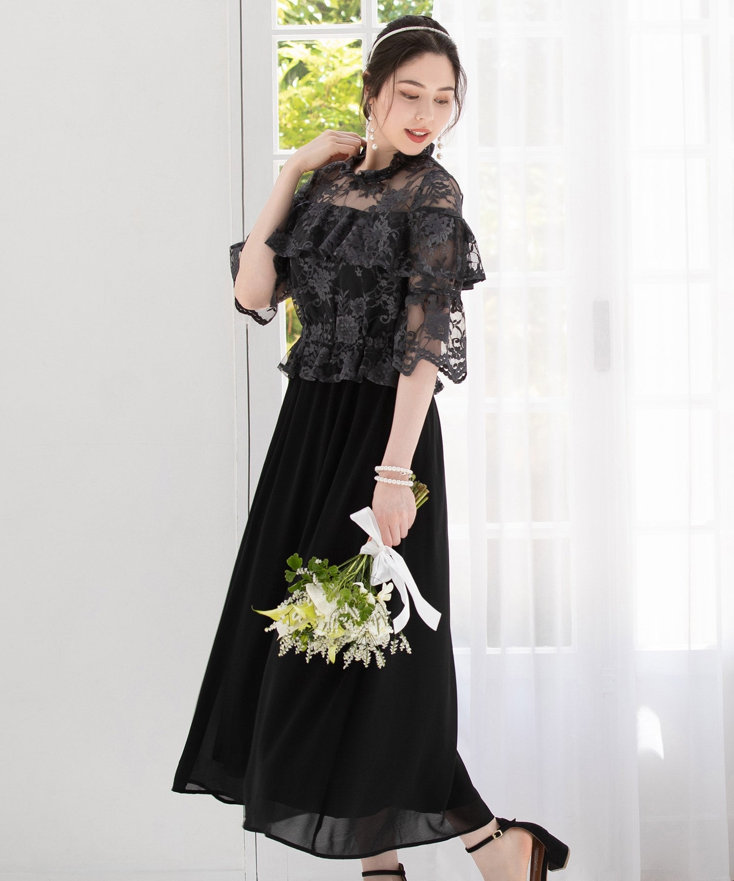 ワンピース　披露宴 結婚式 レース シフォン 　パーティードレス dsz0053