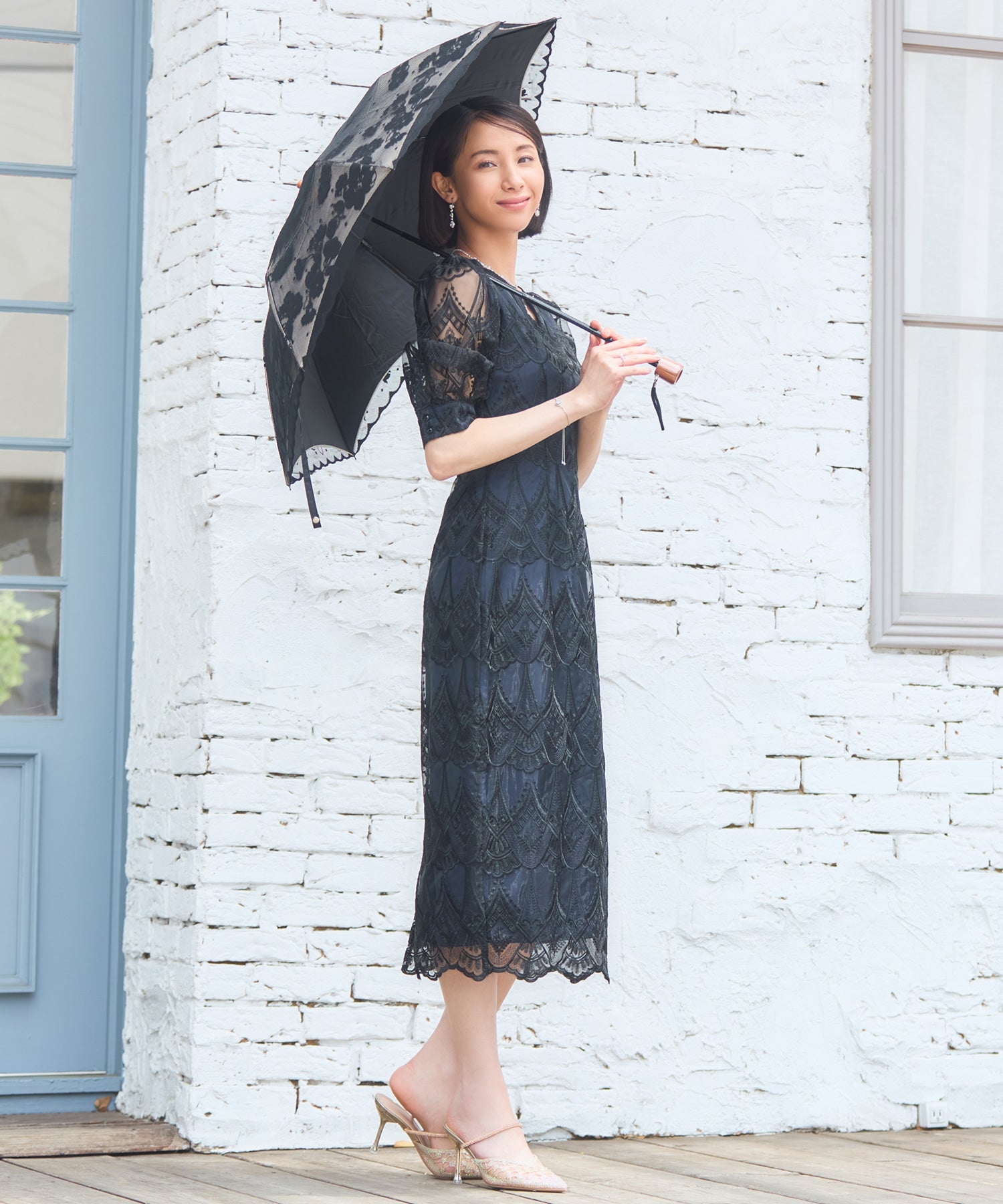 ドレス ワンピース タイト レース スカラップ 結婚式dsz0110