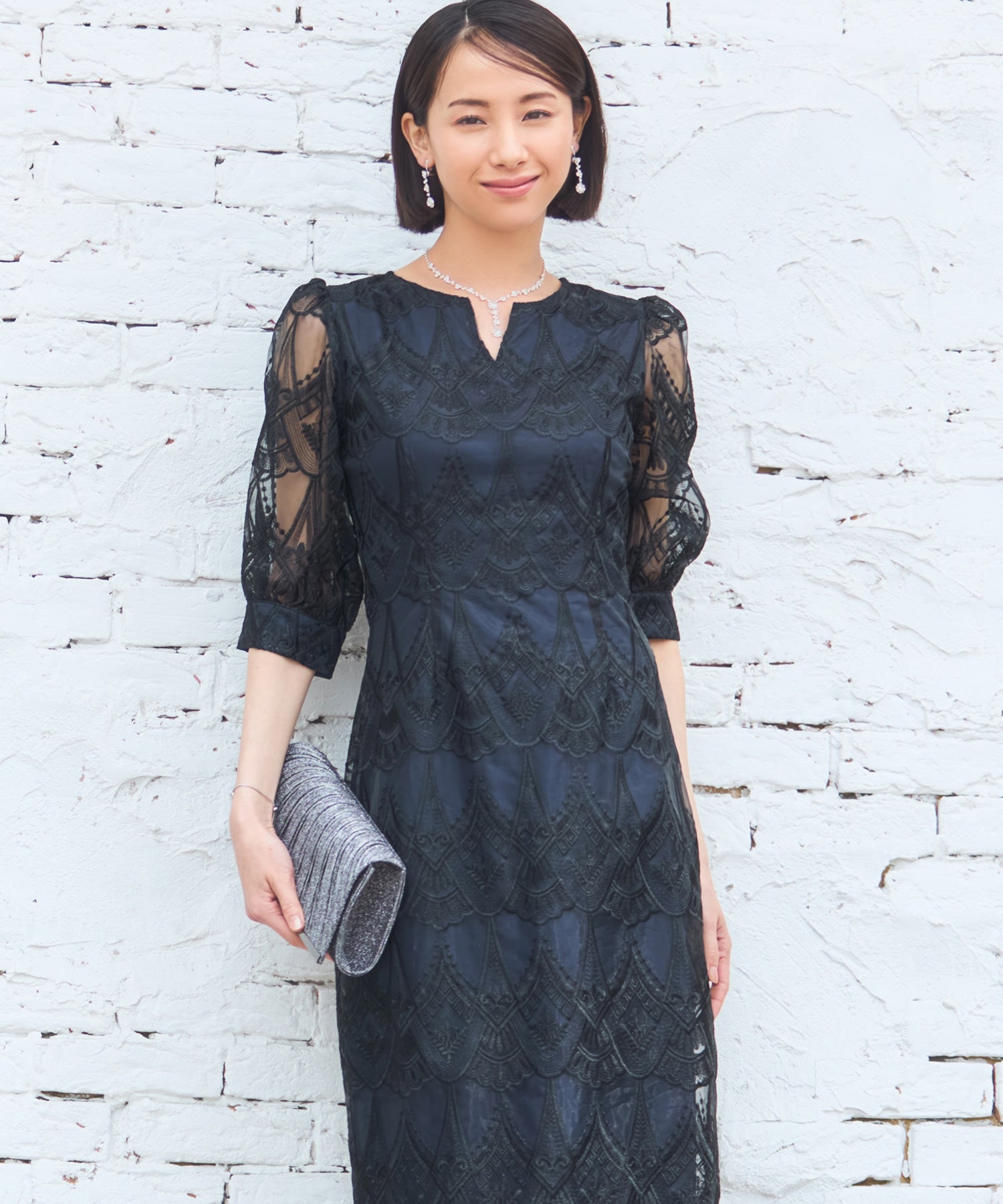 ドレス ワンピース タイト レース スカラップ 結婚式dsz0110