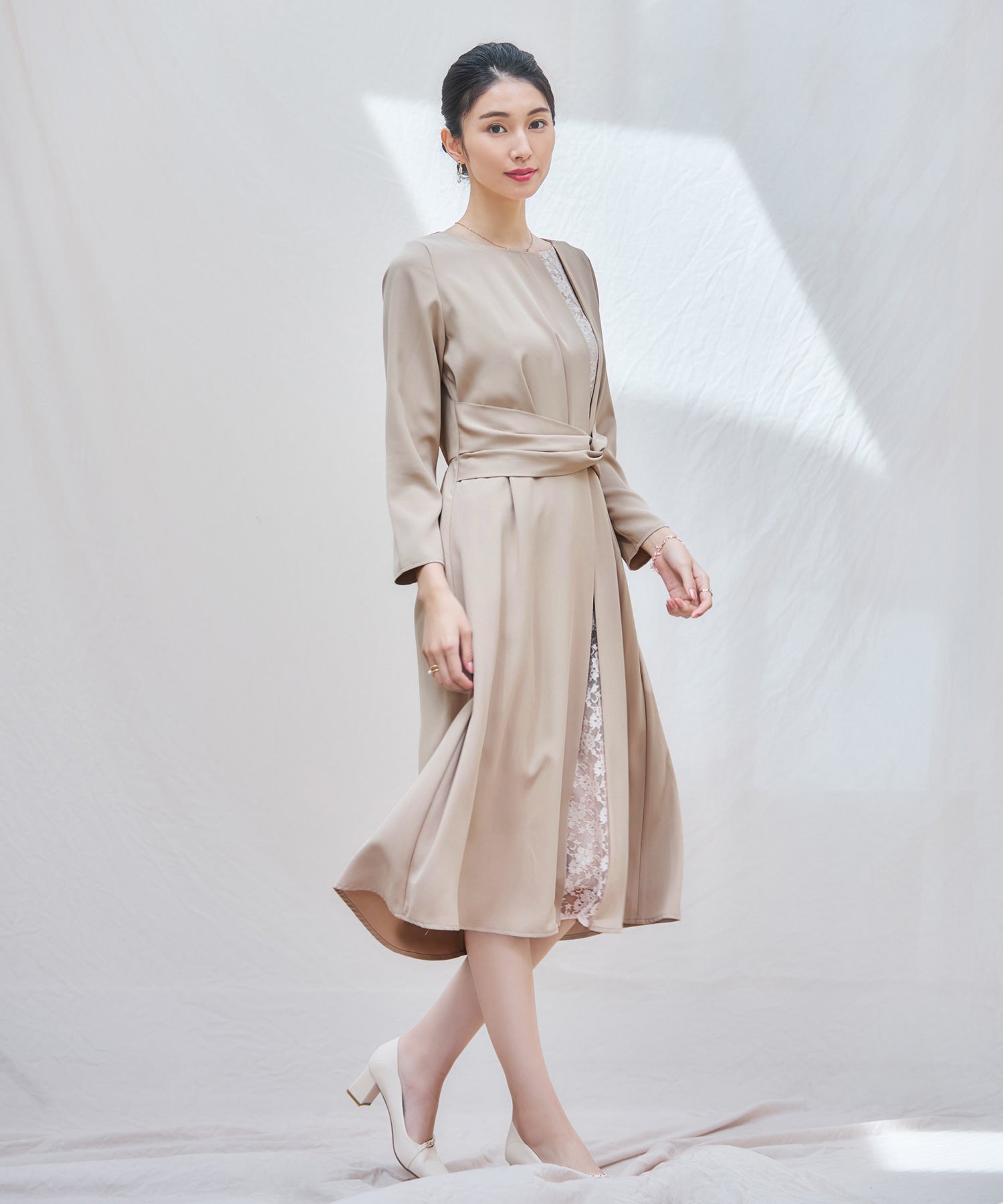 パーティードレス ワンピース 袖付き 結婚式 フォーマル