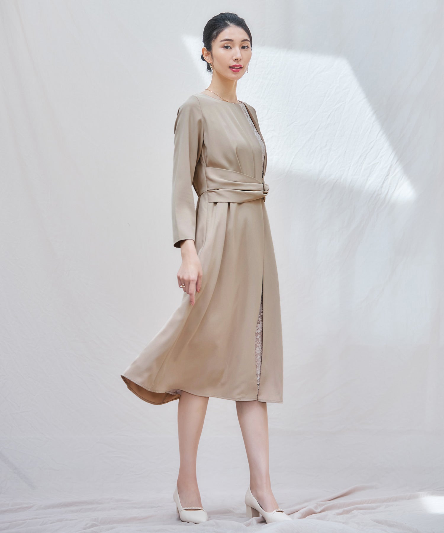 DEA ベージュ パーティードレス Sサイズ XSサイズあり【DEA./ディア】2way/ 襟付き/ クラシカル/ ベスト