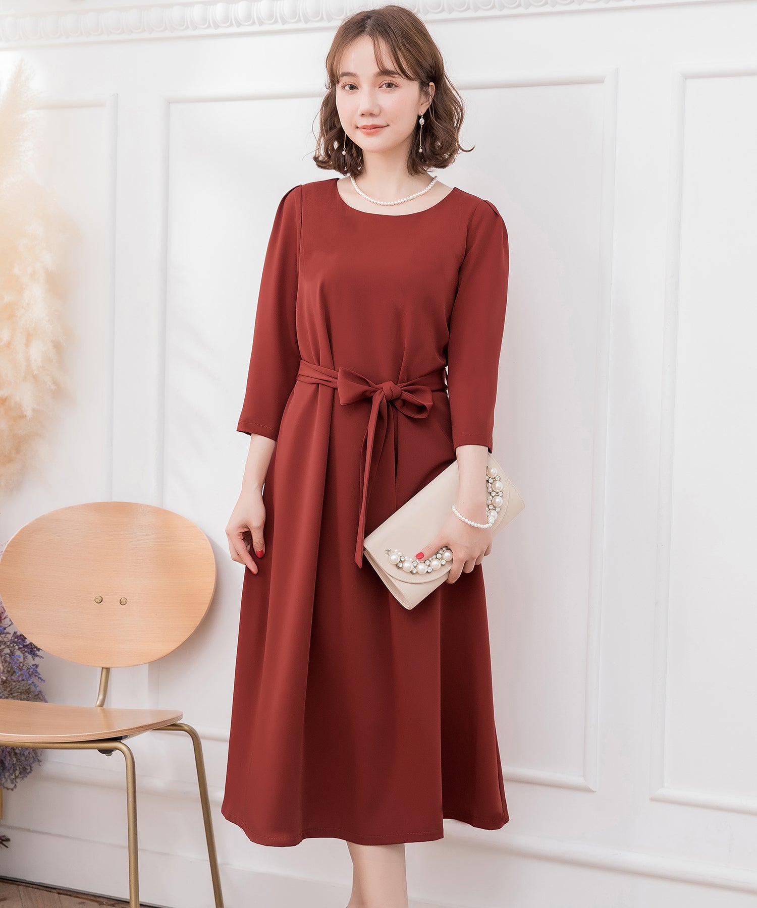 フレアロング丈結婚式ワンピースcy88315 レッド
