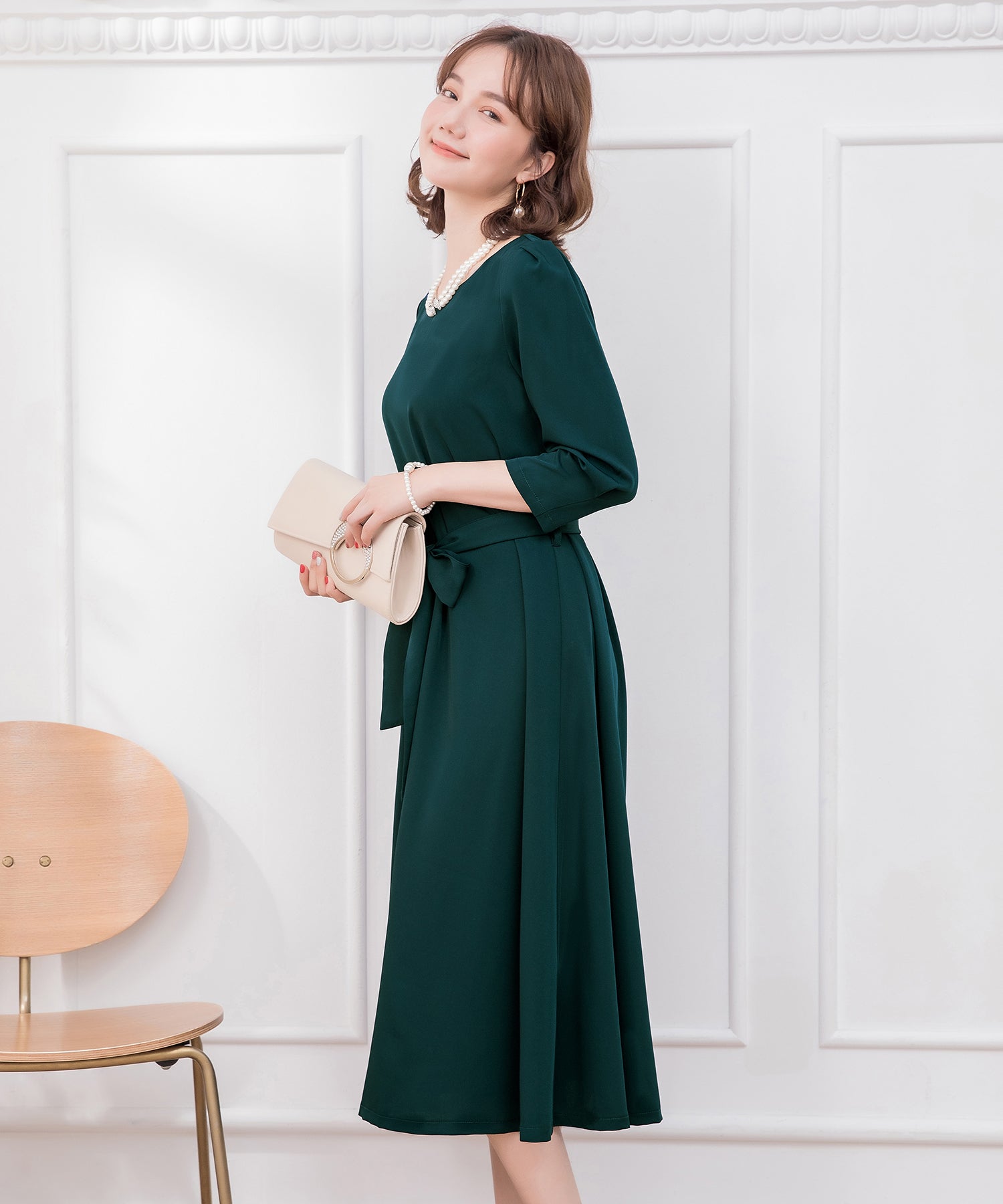 フレアロング丈結婚式ワンピースcy88315 ダークグリーン