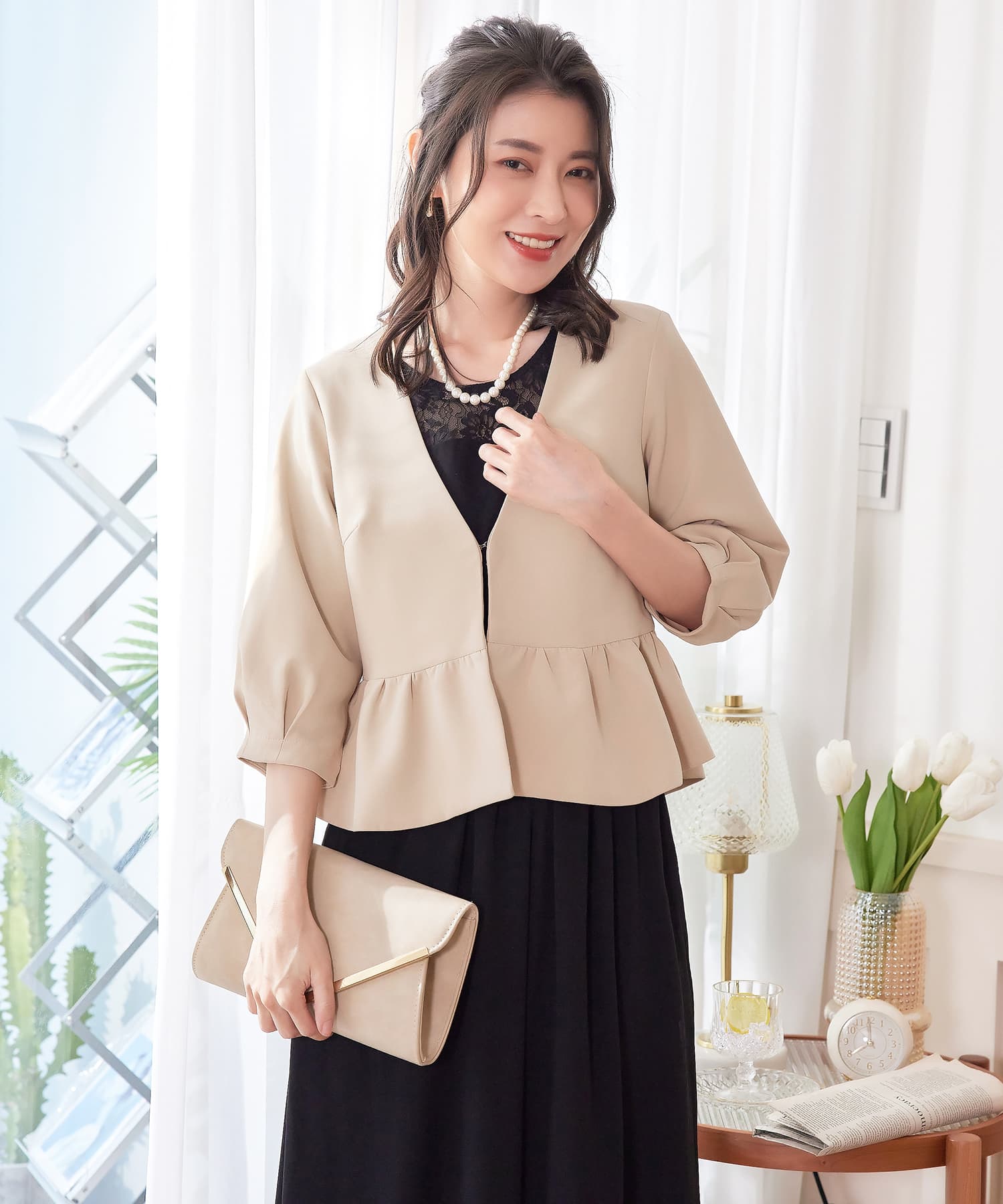 ジャケット ボレロ ショートジャケット ノーカラーcy88550-106-14
