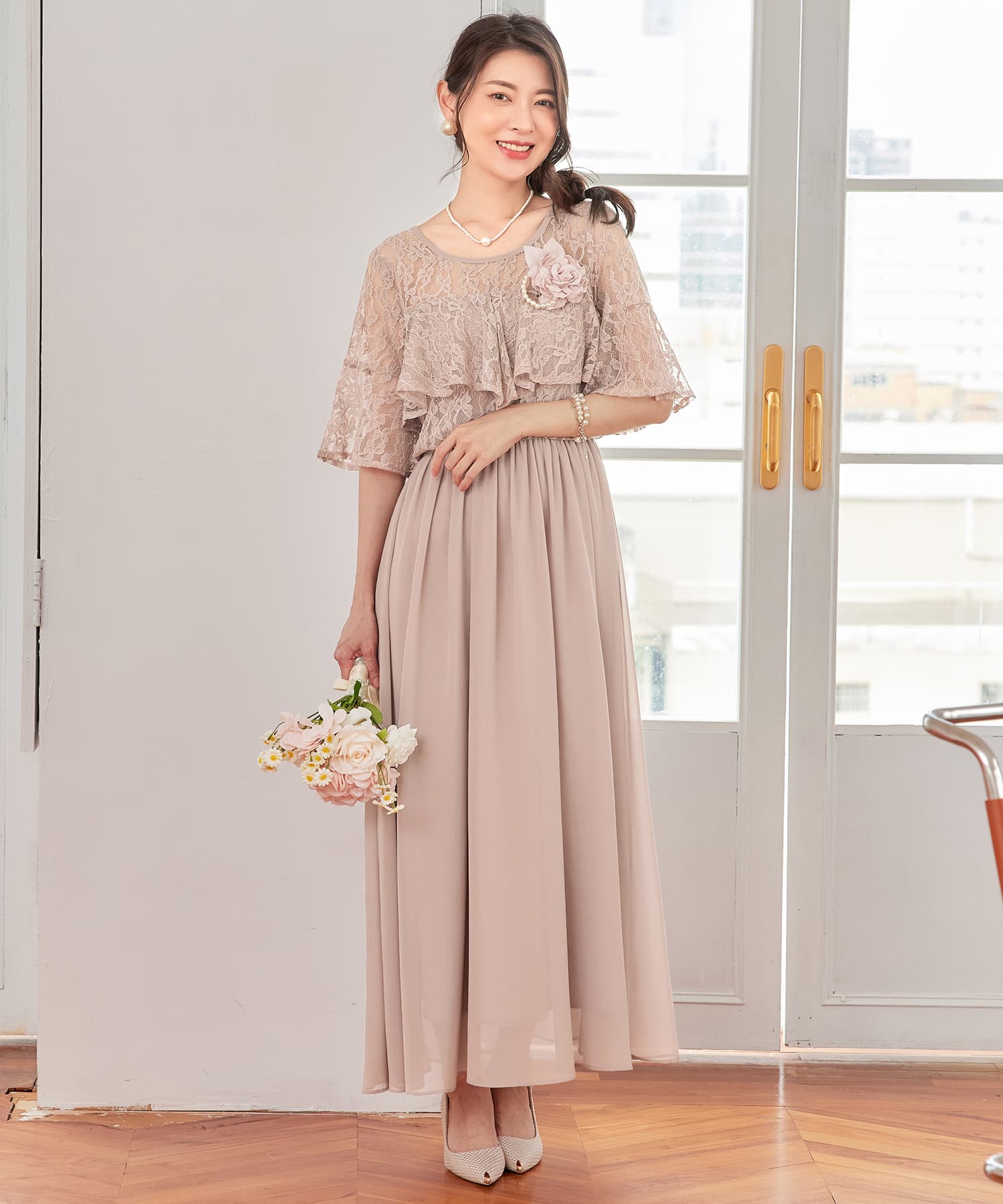 パーティードレス ワンピース 体型カバー 結婚式cy88582