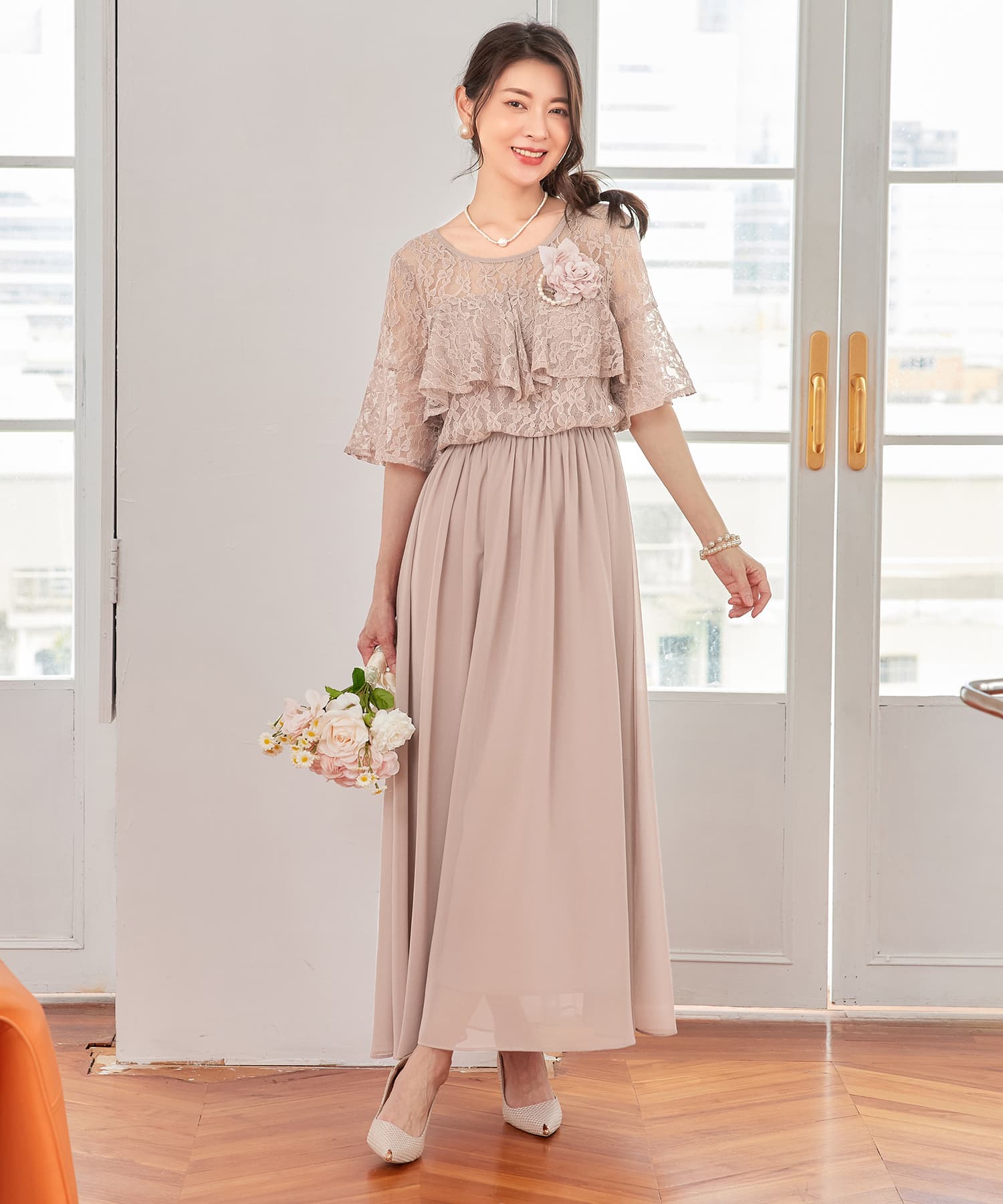 パーティードレス ワンピース 体型カバー 結婚式cy88582