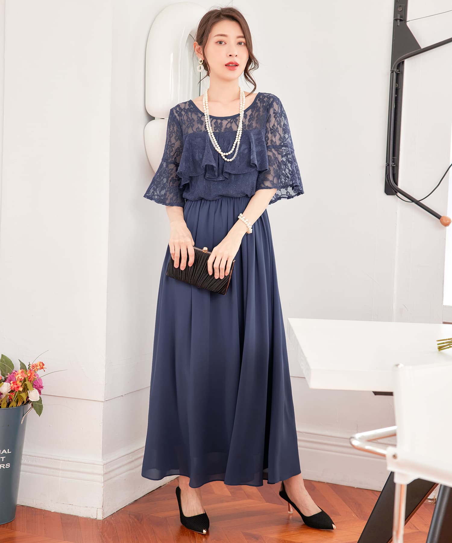 パーティードレス ワンピース 体型カバー 結婚式cy88582
