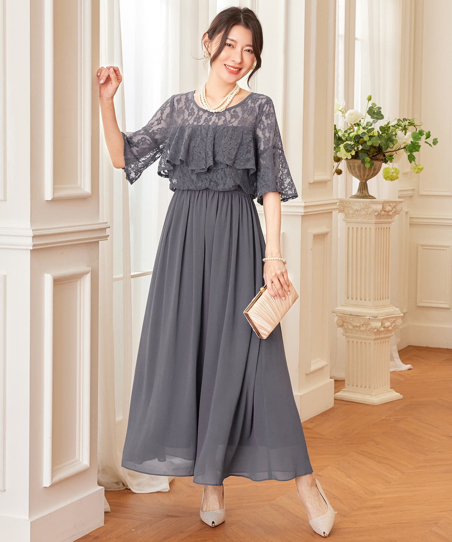 パーティードレス ワンピース 体型カバー 結婚式cy88582
