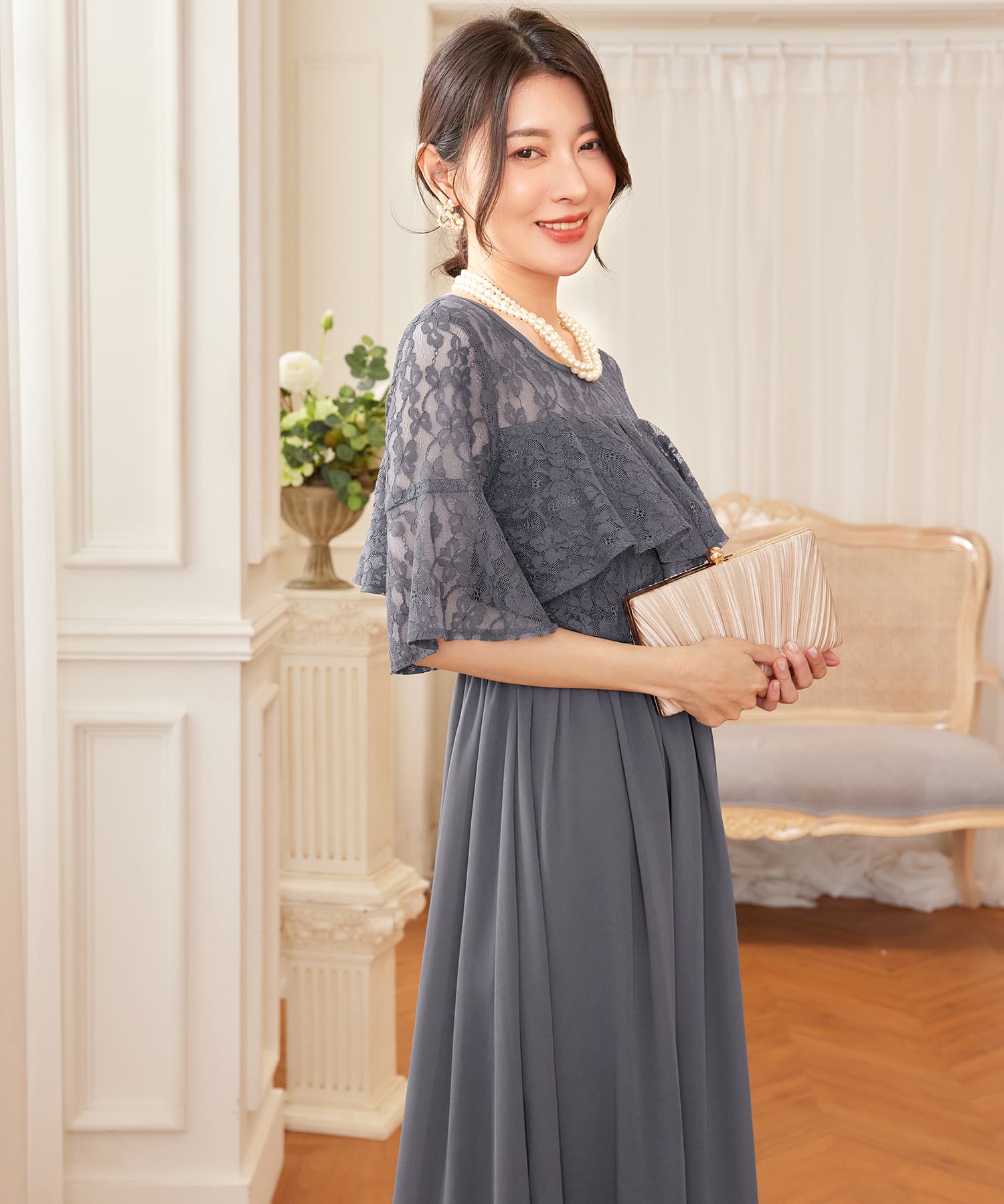 パーティードレス ワンピース 体型カバー 結婚式cy88582