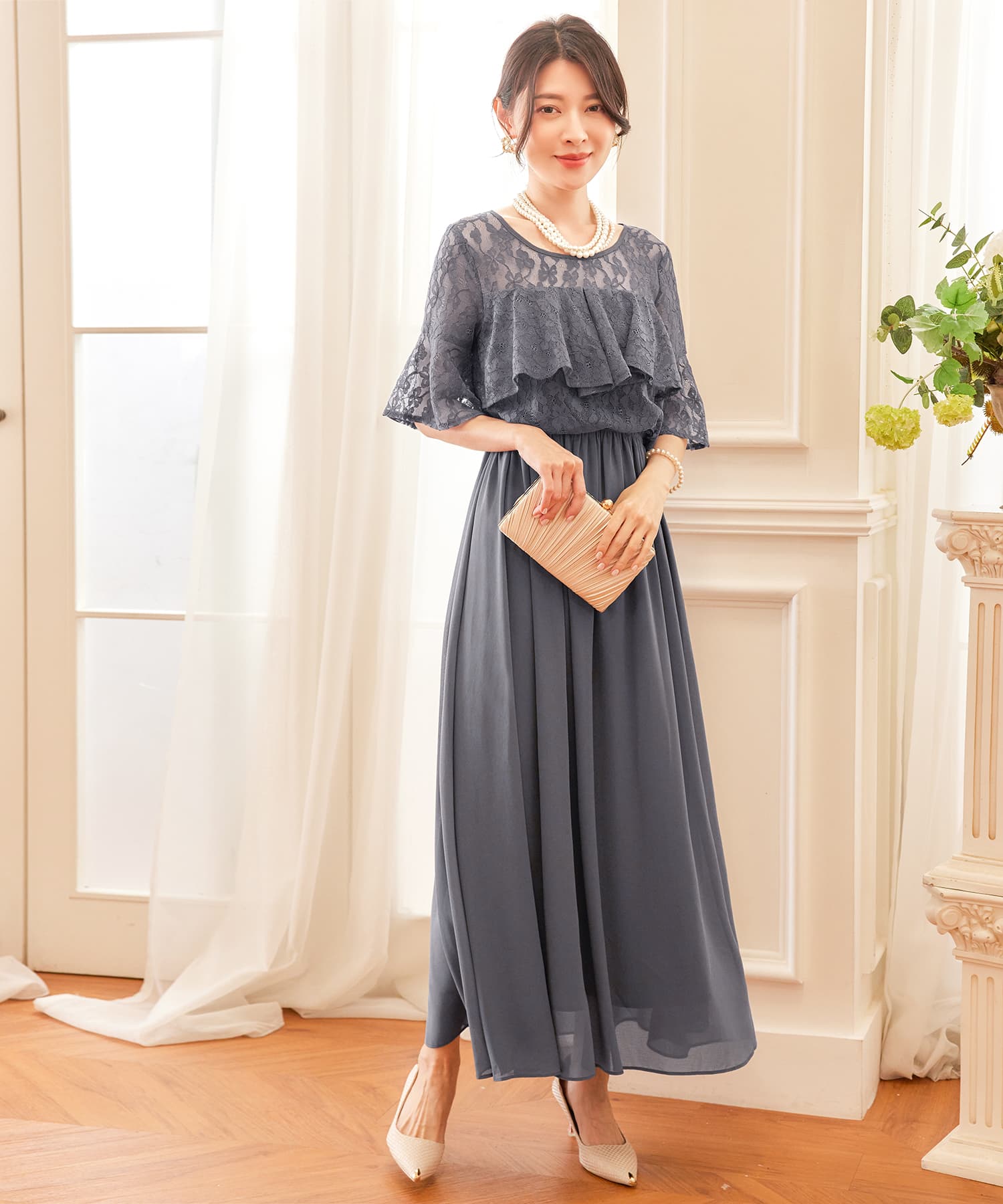 パーティードレス ワンピース 体型カバー 結婚式cy88582