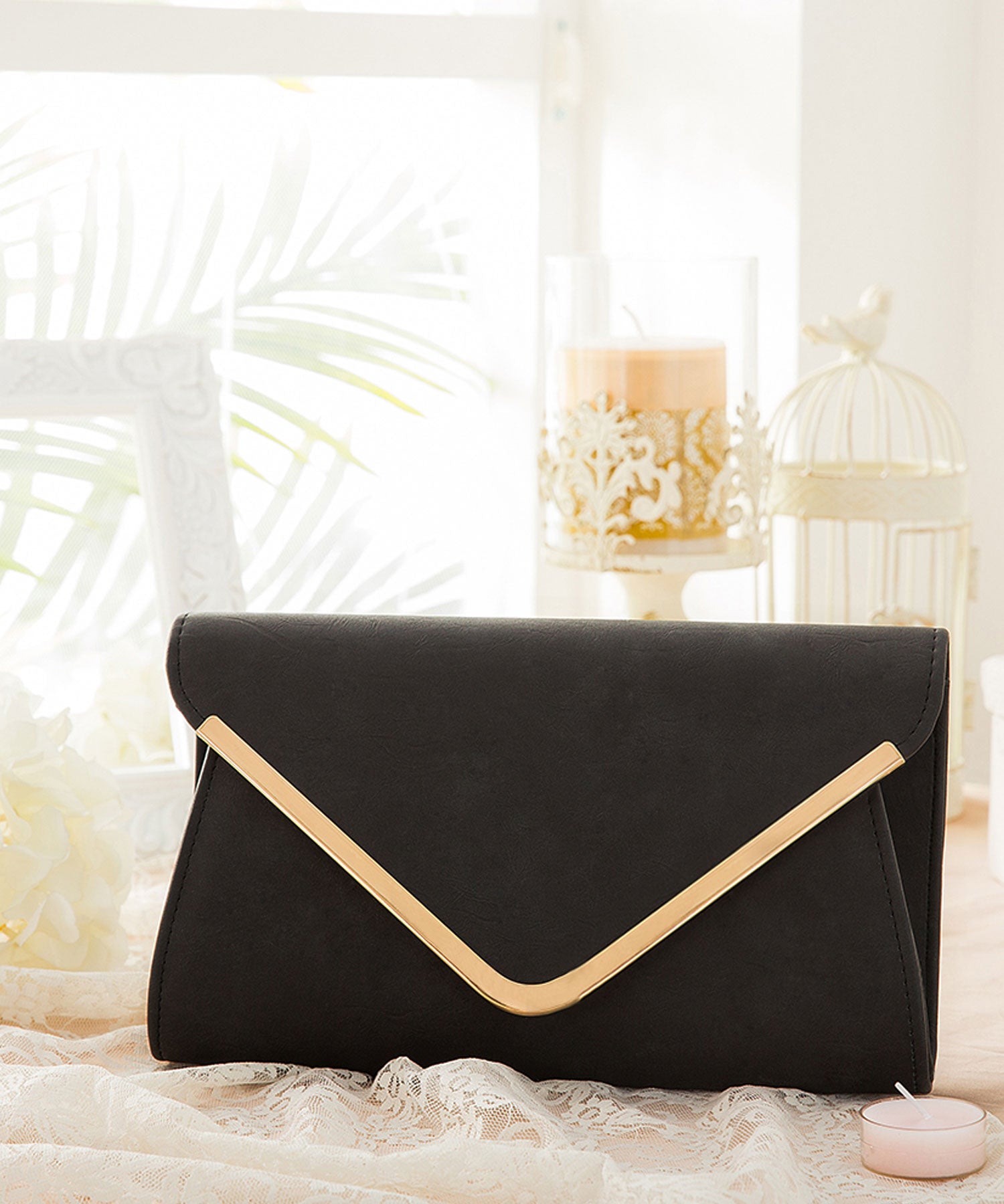 【結婚式・お呼ばれに使えるパーティーバッグ】フェイクレザーパーティークラッチバッグcyb5523-f-black