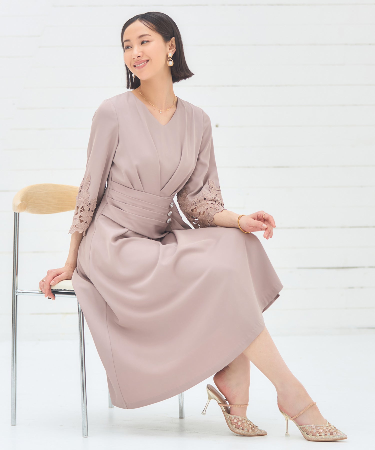 フォーマル ワンピース ドレス 結婚式 七分袖dsh0099-105-174