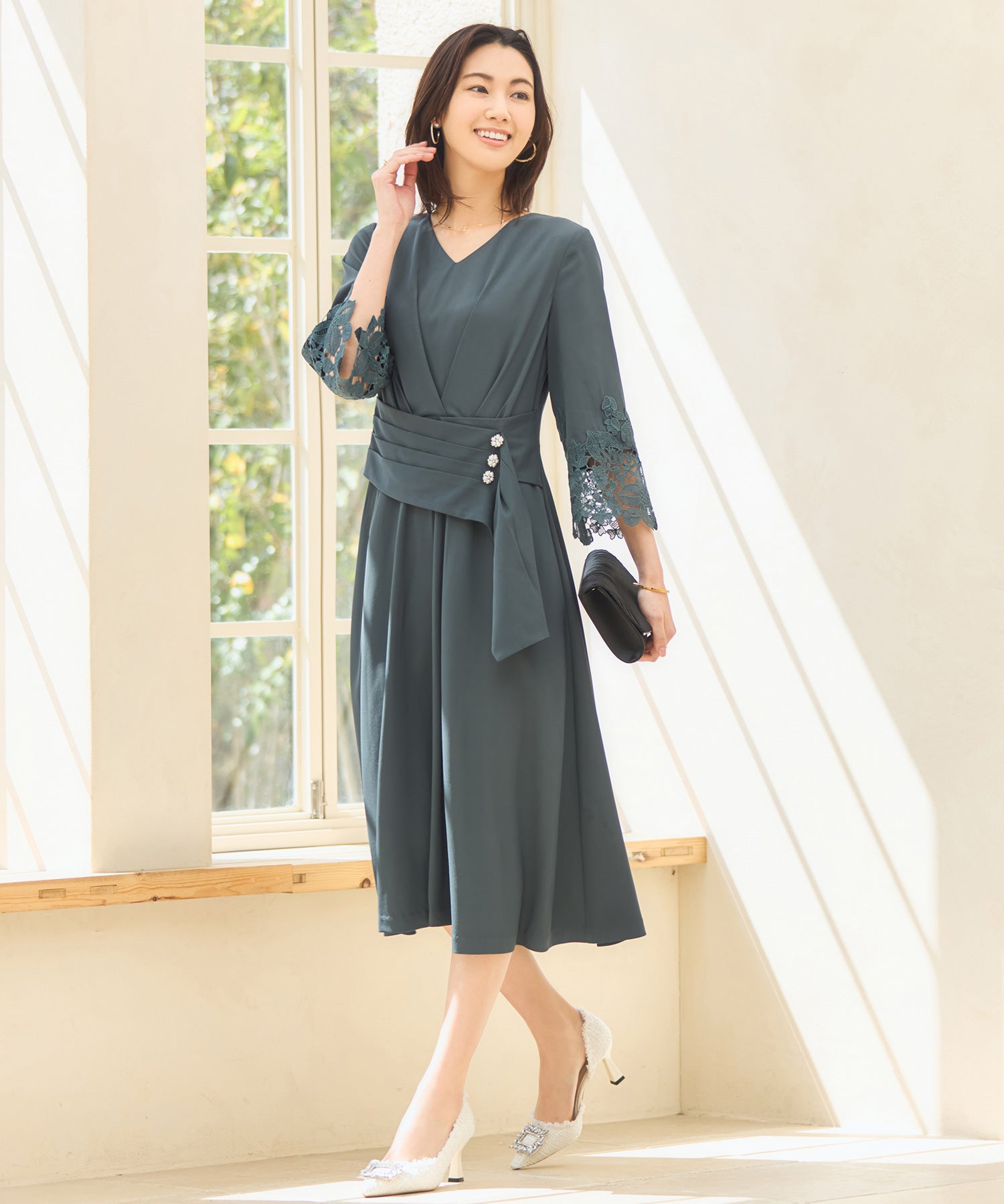 フォーマル ワンピース ドレス 結婚式 七分袖dsh0099-105-365