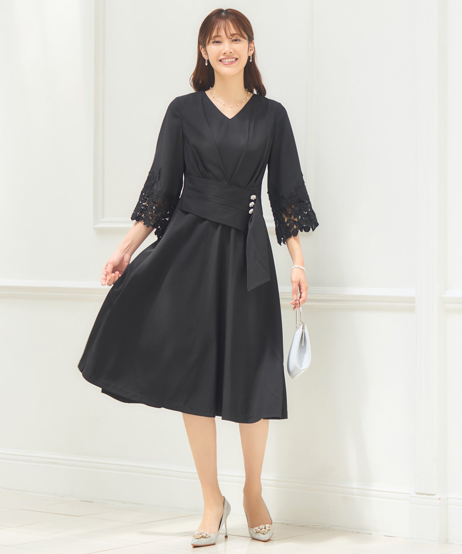 フォーマル ワンピース ドレス 結婚式 七分袖dsh0099-105-8