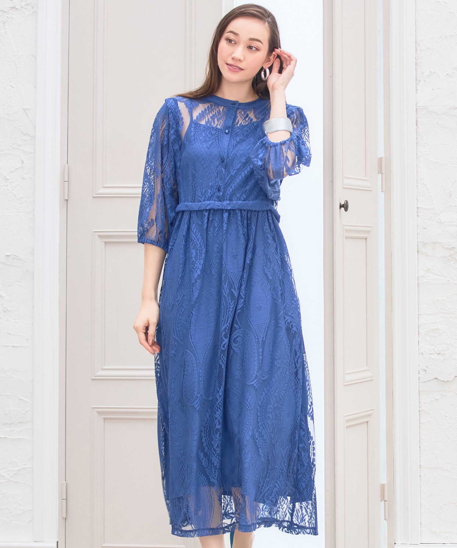 ワンピース レース パーティードレス 前後2way インナー付き ロング丈結婚式 披露宴 二次会dsn0035-101-34