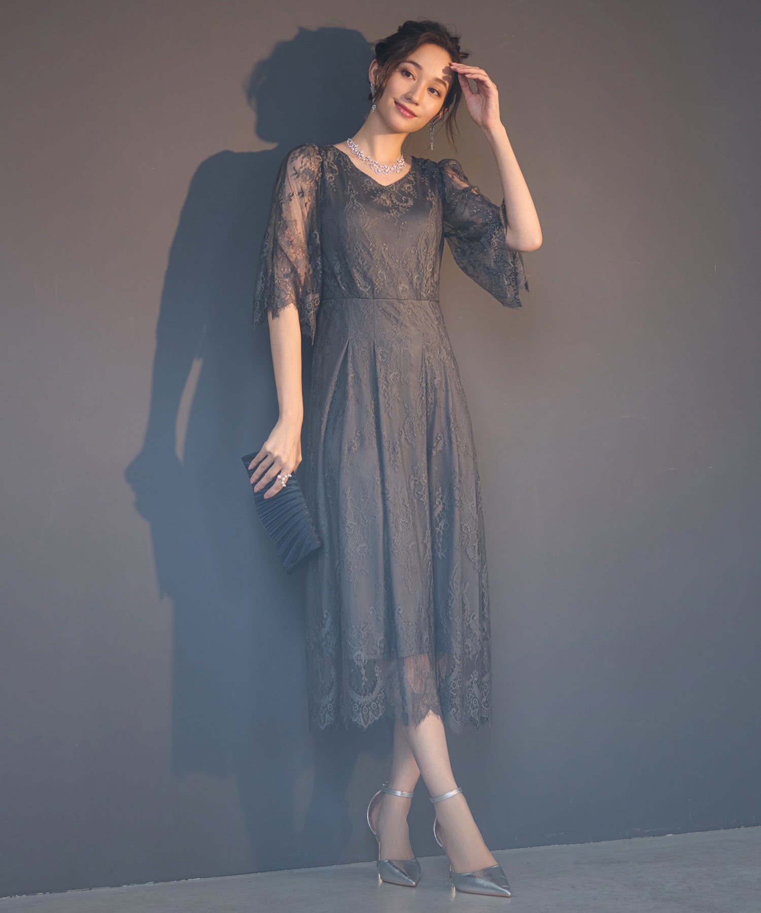 ワンピース ドレス 総レース Aライン ミモレ丈 結婚式 披露宴  パーティードレスdsz0078-105-365